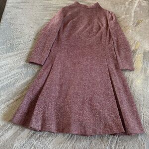 Vintage tweed red dress classy long sleeve wool high mock neck mini medium